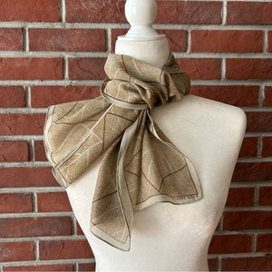 •Elaine Gold Geometric Print Silk Handrolled Signed Vintafe Scarf 11”x52”